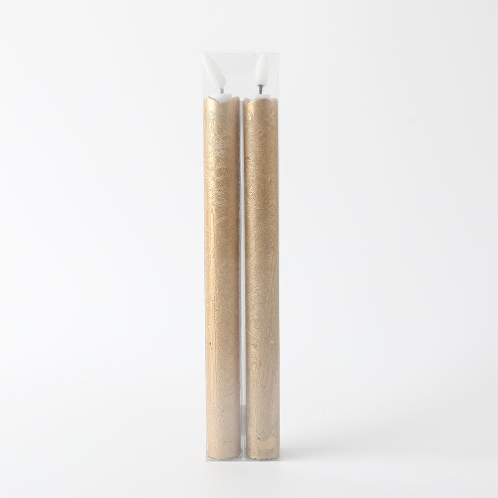LED Gold Dinner Candle 2.2x25cm Set of 2