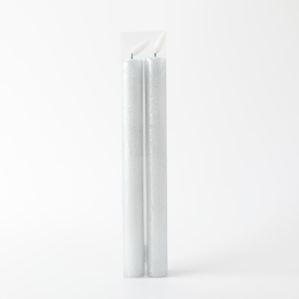 LED Silver Dinner Candle 2.2x25cm Set of 2