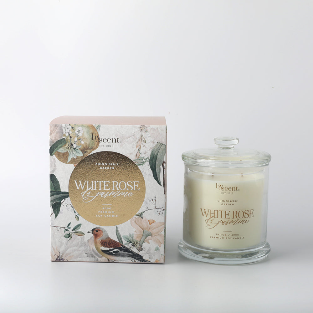 White Rose Jasmine 400g Candle By Scents Aviary