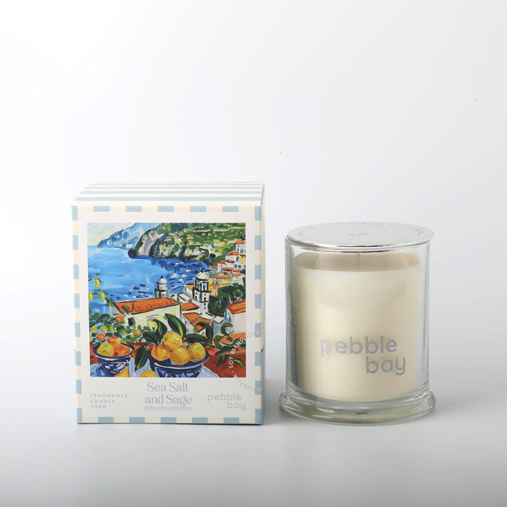 Sea Salt & Sage 350g Candle Pebble Bay Mediterranean