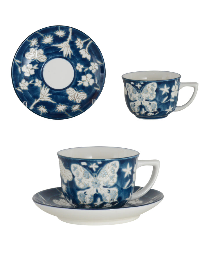 Butterfly Muse Set of 2 Cup & Saucer White & Blue