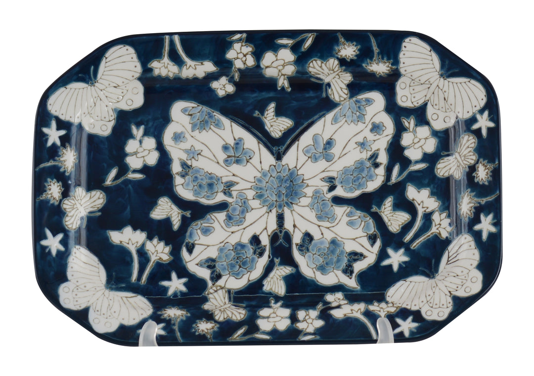 Butterfly Muse S/2 Hex Plate 28cm Blue