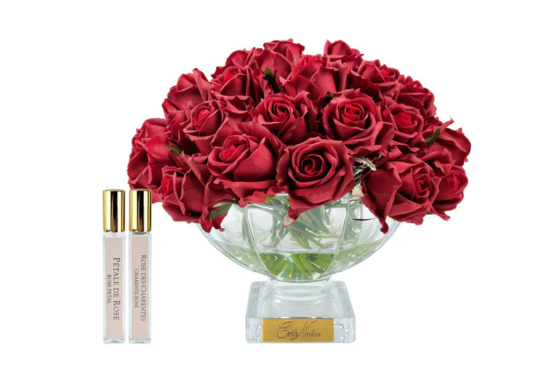 Luxury Centrepiece - Rose Buds Red Gold Badge