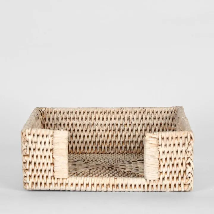 Paume White Rattan Square Napkin Box 19.5x7cm