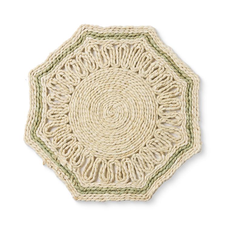 Majorca Natural/Green Woven Placemat 35X35Cm
