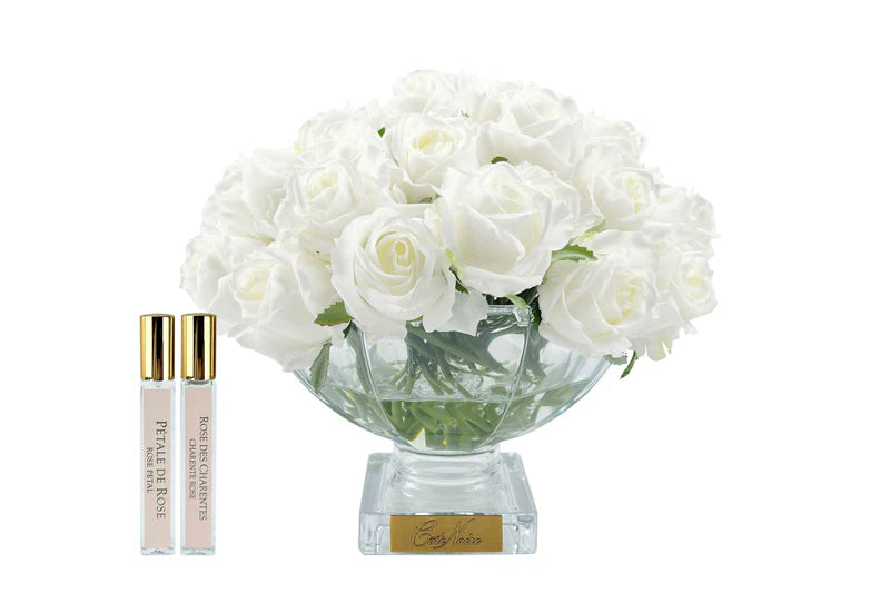 White Rose Buds Centre Piece Square Base & Gold