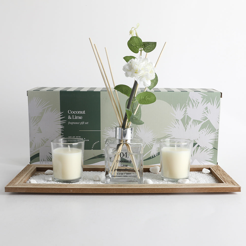 Pebble Bay 04 Candle & Diffuser Set Green Coconut Lime