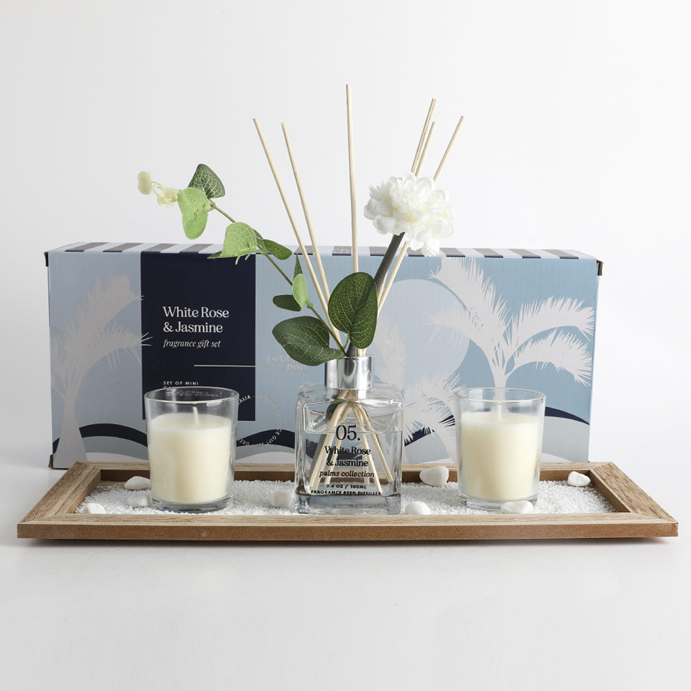 Pebble Bay 05 Candle & Diffuser Set Blue White Rose & Jasmine