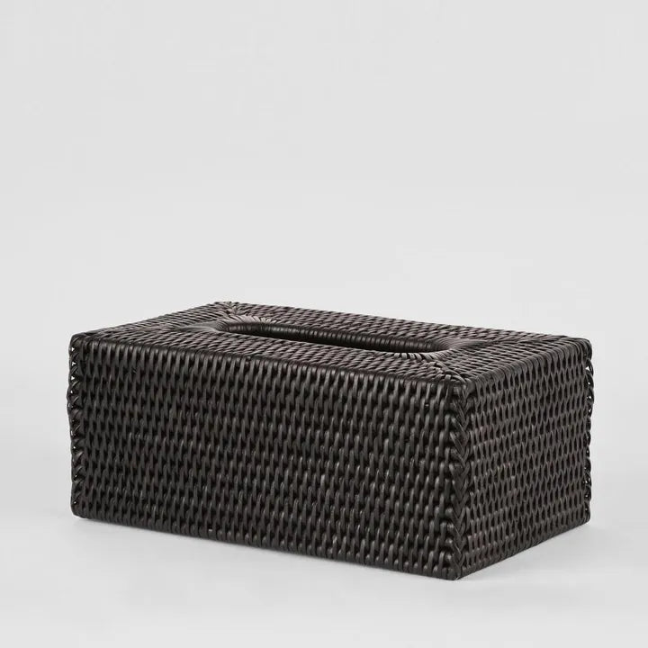 Paume Black Rattan Rectangle Tissue Box 25x14.5x10.5cm