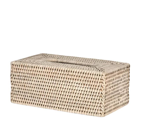 Paume White Rattan Rectangle Tissue Box 25x14.5x10.5cm