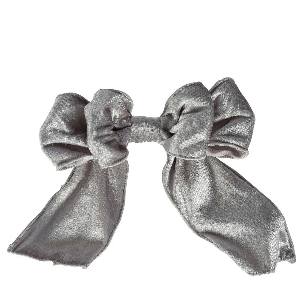 Velvet Clip on Bow Silver 38cm