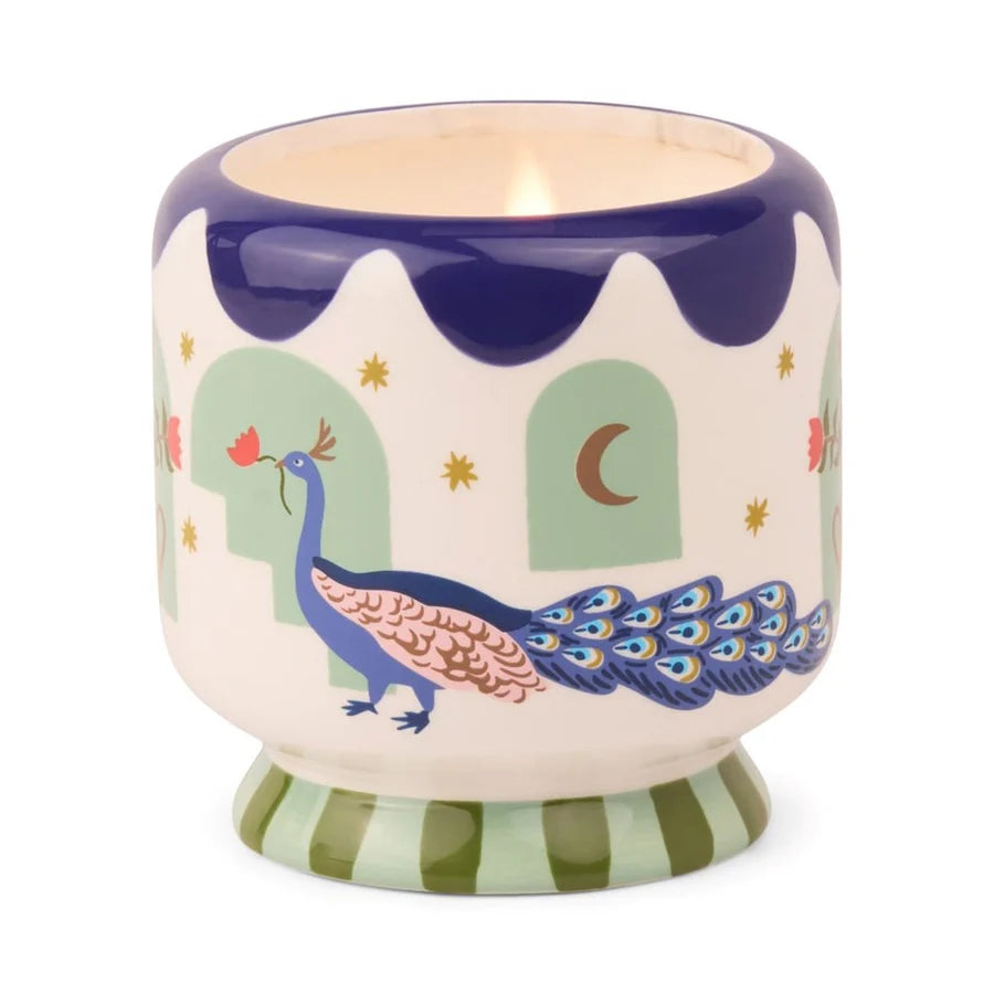 Adopo 8 Oz Peacock Ceramic Candle - Misted Lime