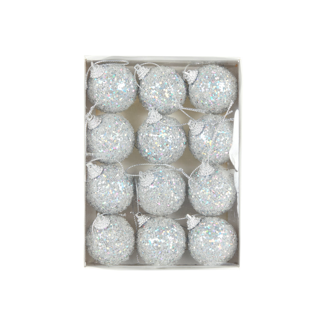 Mini Silver Sugar Baubles 12Pk 4cm Dia