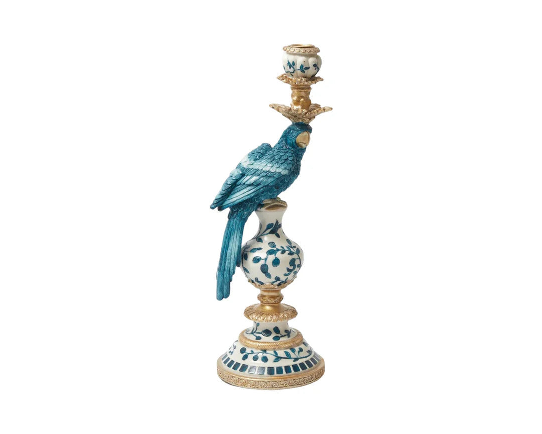 Polly Parrot Resin Candleholder 9x28cm Blue