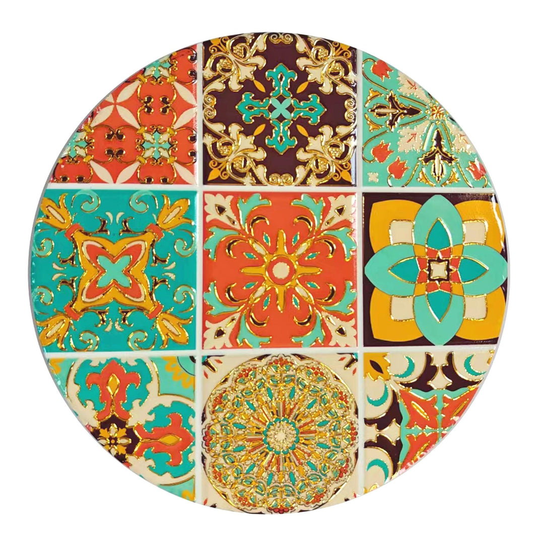 Darby Ceramic Trivet Round Orange Aqua