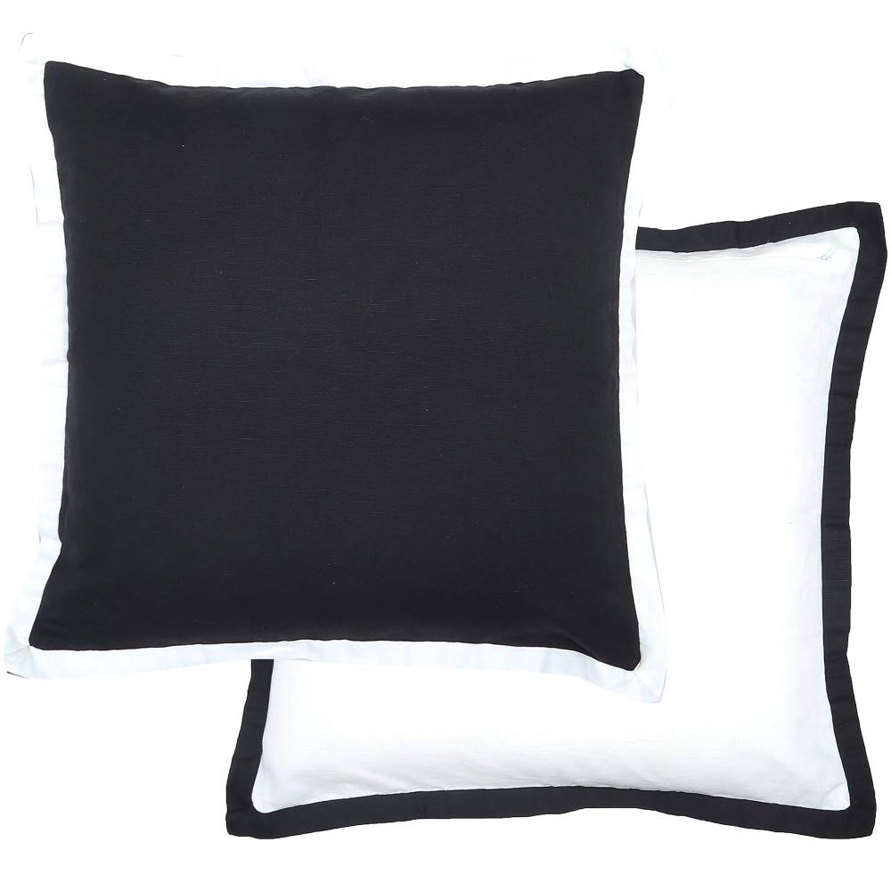 Double Black Linen Cotton Cushion 50cm