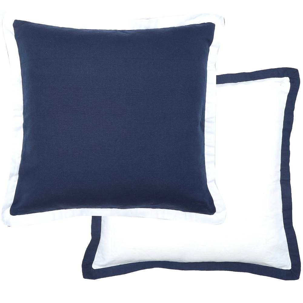 Double Navy Linen Cotton Cushion 50cm