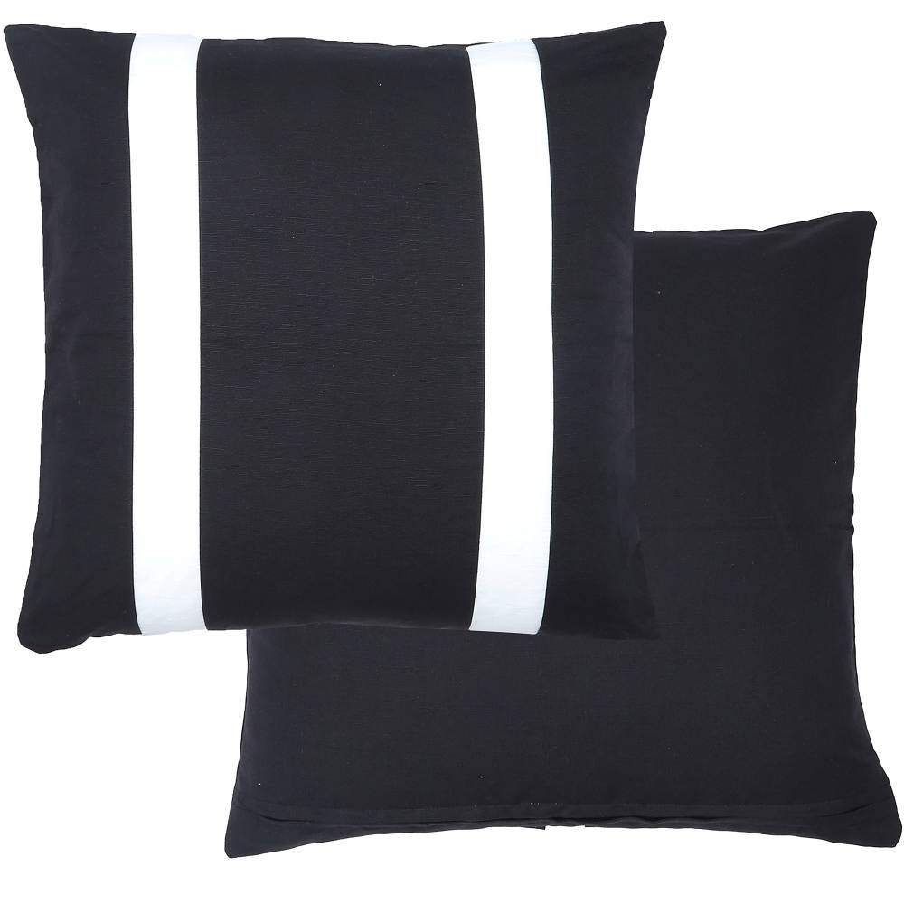 Double Line Black Linen Cotton Cushion 50cm