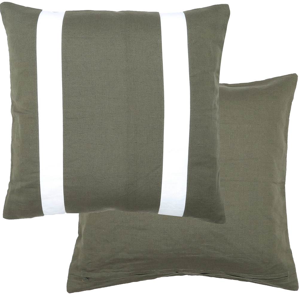 Double Line Green Linen Cotton Cushion 50cm