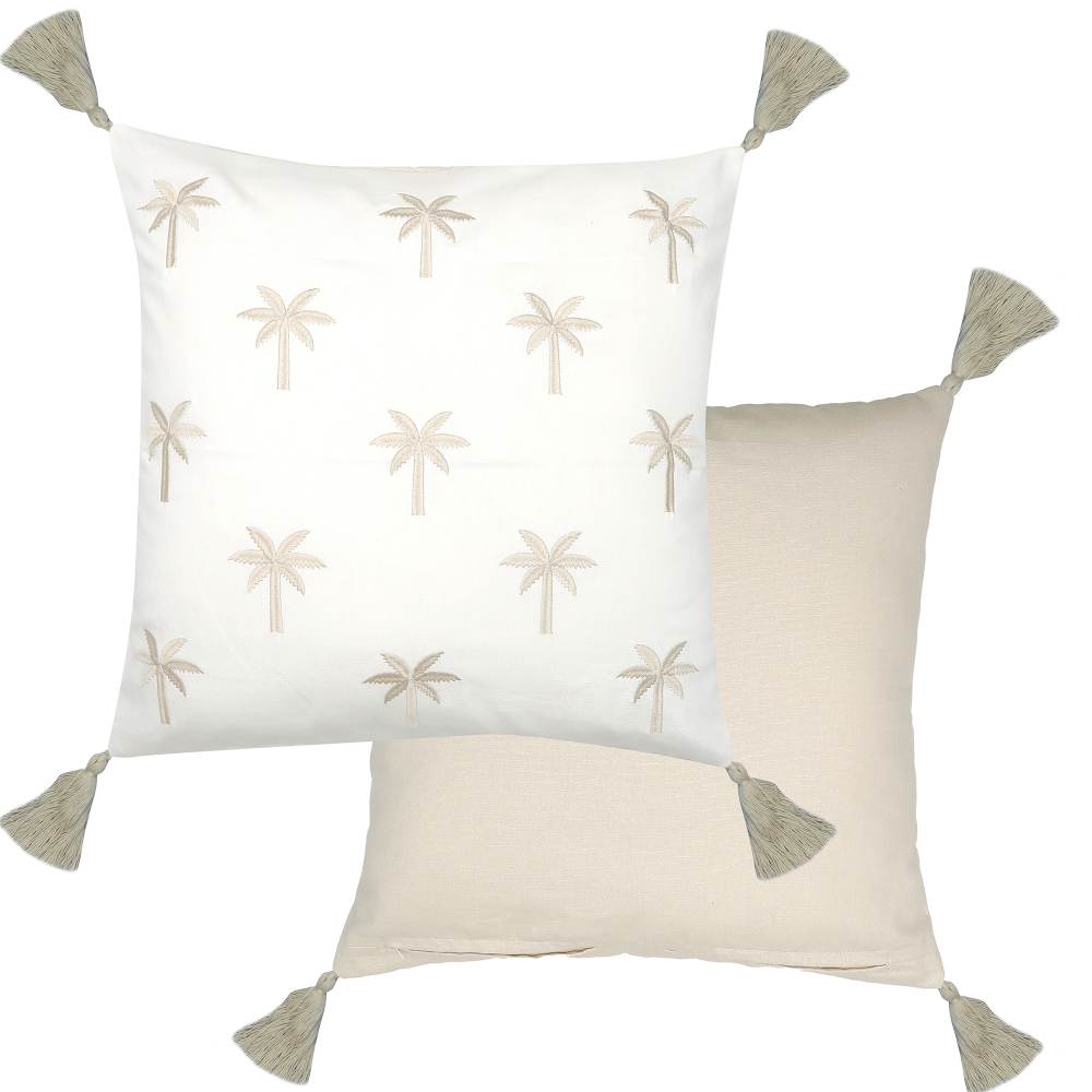 Palm Taupe Embroidered Cushion 50cm
