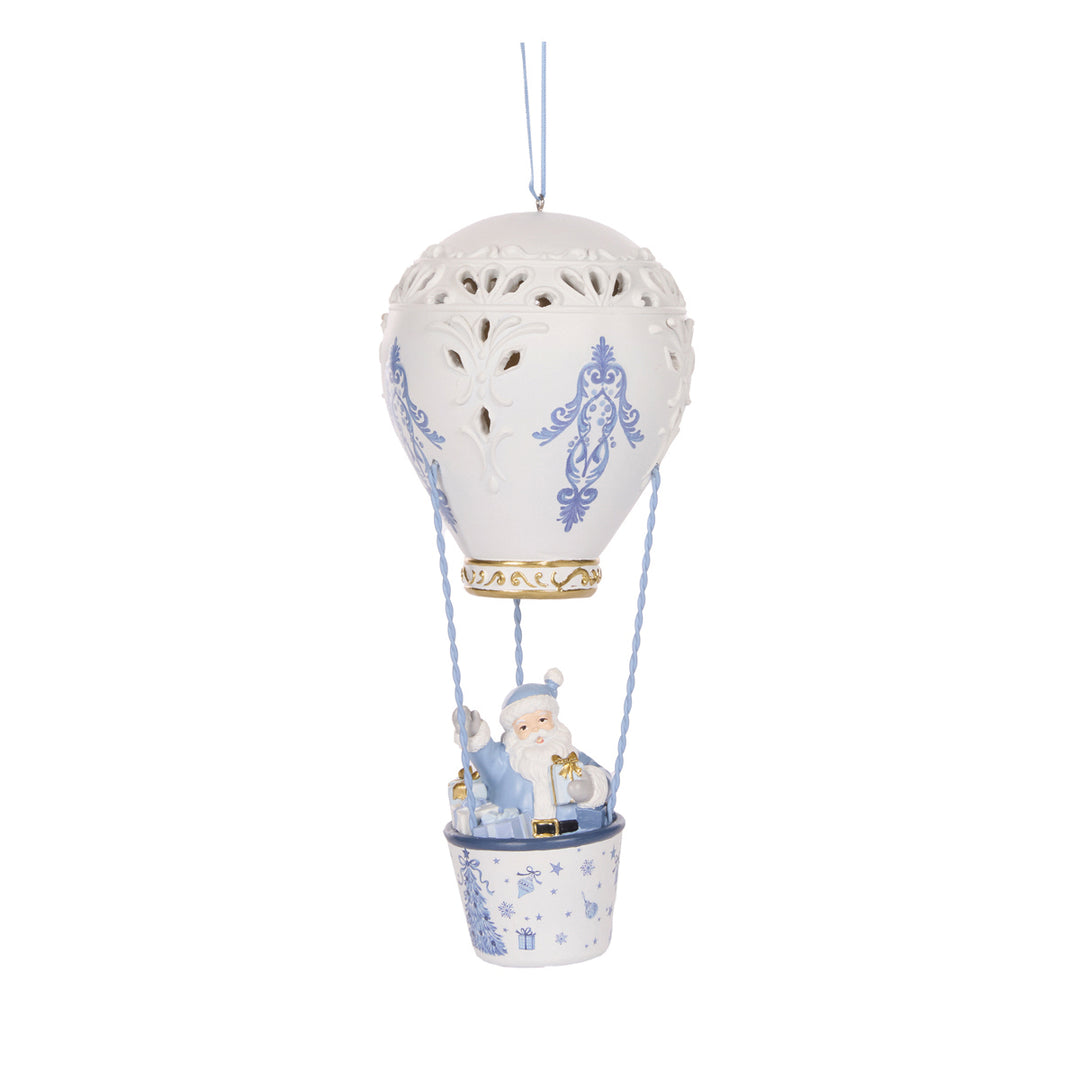 Snowy Blue Santa In Hot Air Balloon 10x10x23.7cm
