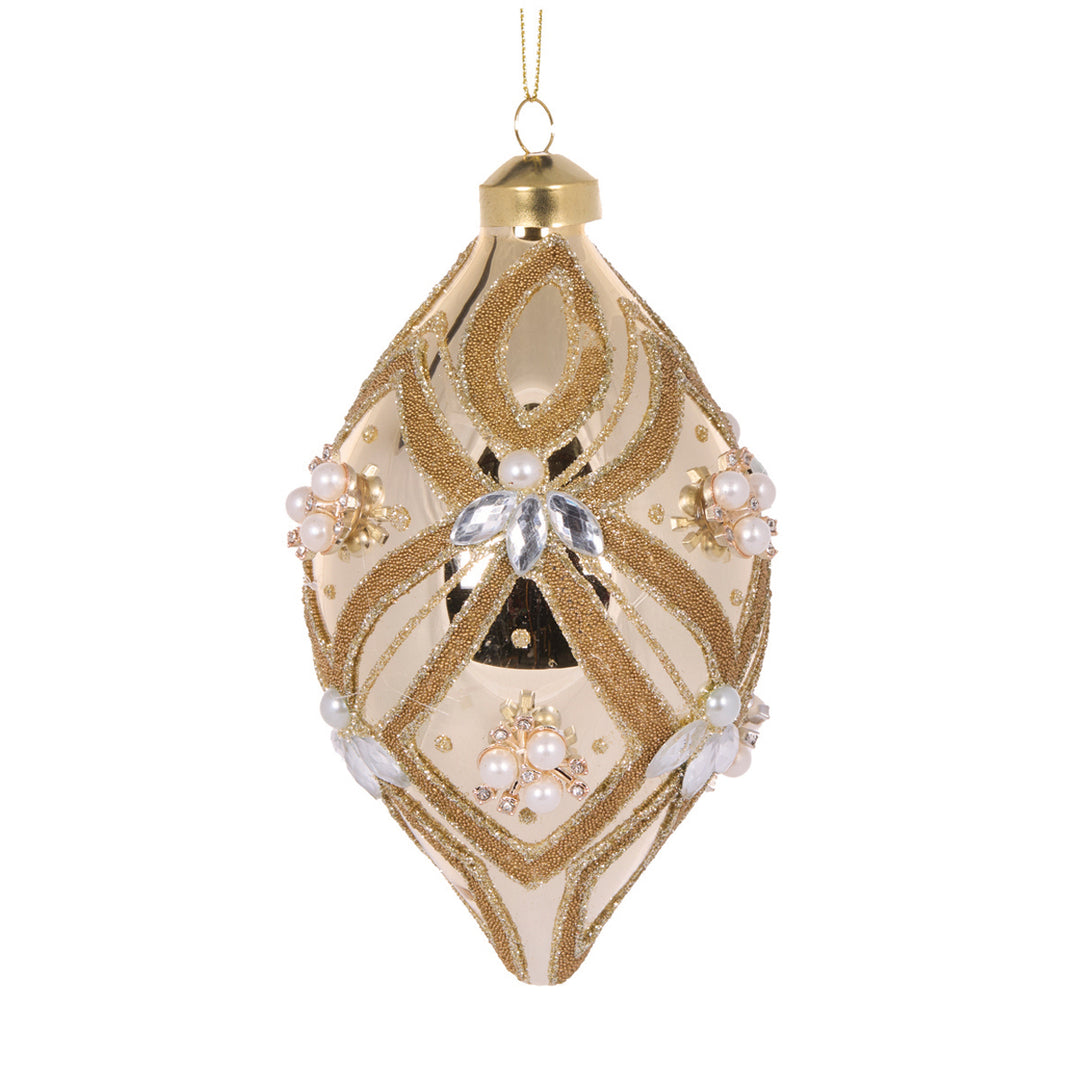 Champagne Beaded Deco Drop Bauble 14x8cm