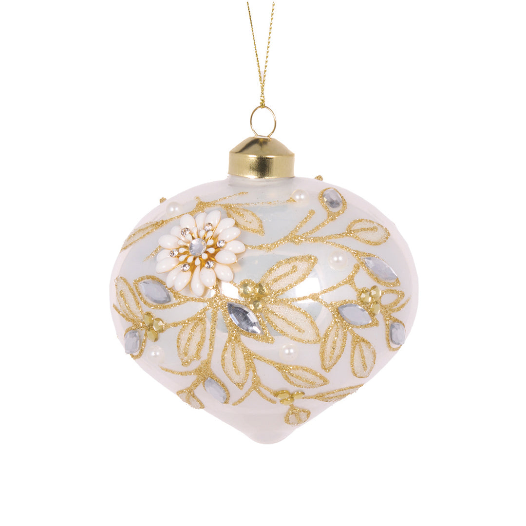 Ivory Embellished Foliage Onion Bauble 10cm Dia