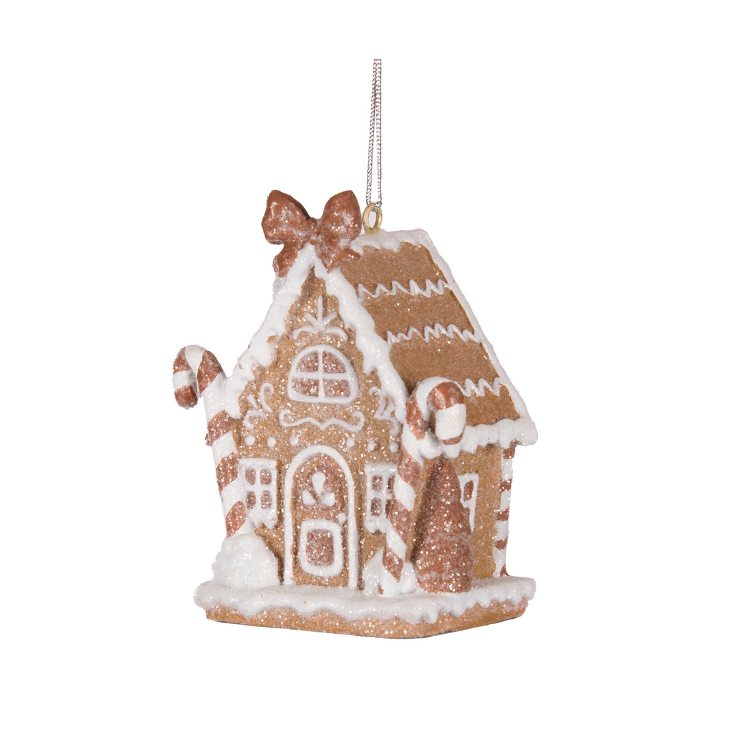 Piped Gingerbread Candy Cane House Hanging 6.5x5x9cm
