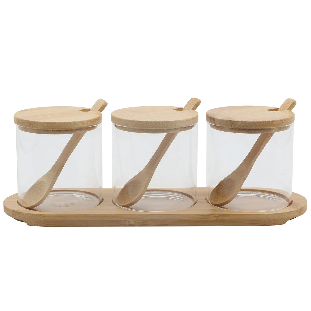 S/3 Glass & Spoon Bamboo