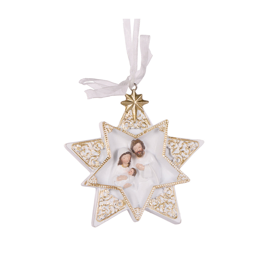 White And Gold Star Nativity Hanging 10x3x10cm