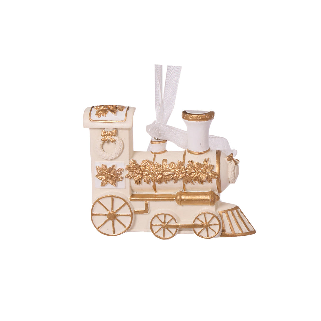 Ivory And Gold Train Ornament 7.5x1.5x6cm