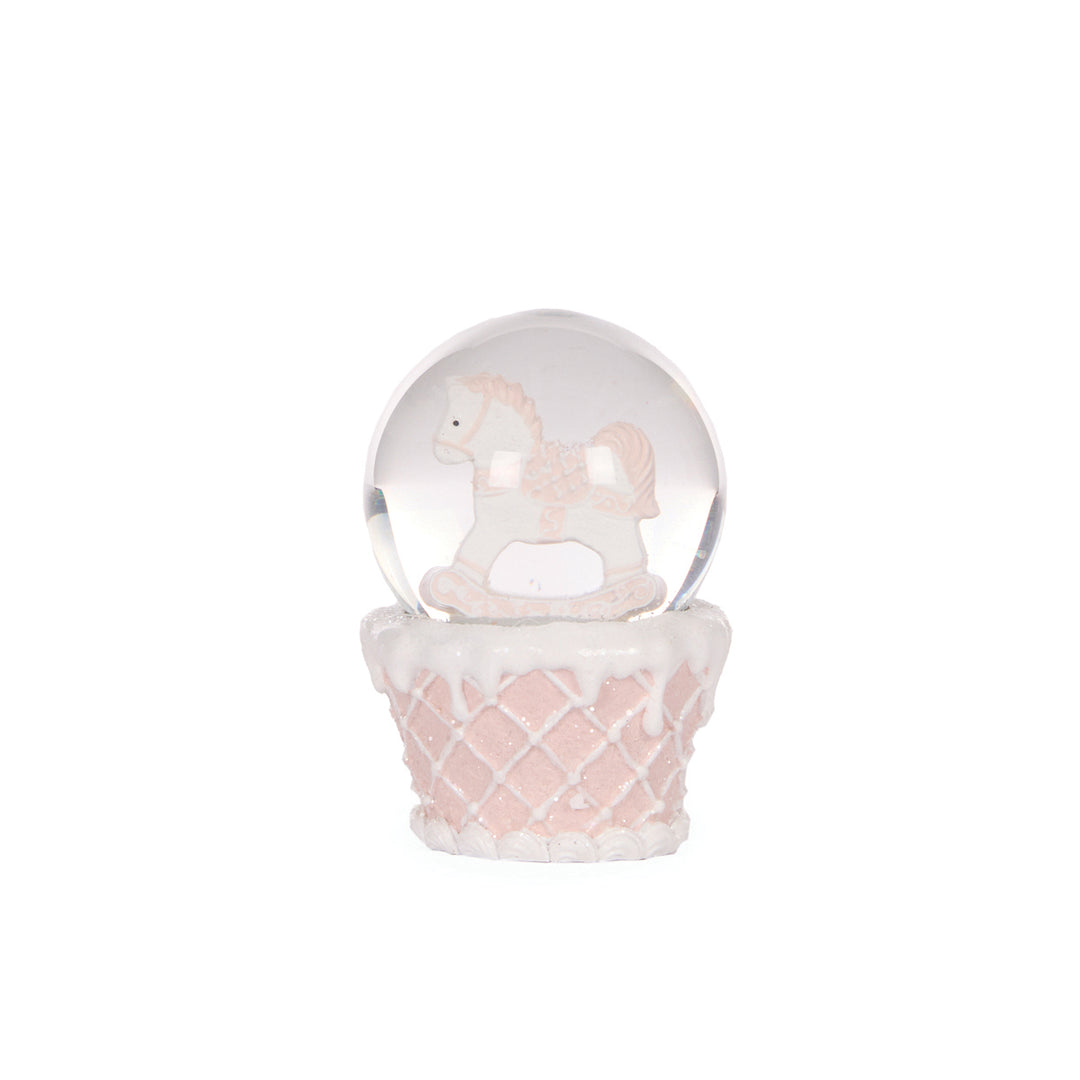 Pink Gingerbread Rocking Horse Snow Globe 6.5x6.5x10cm