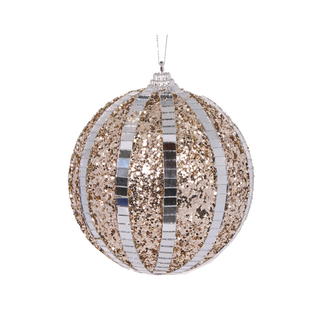 Champagne Mirrored Glitter Bauble 10 cm Dia