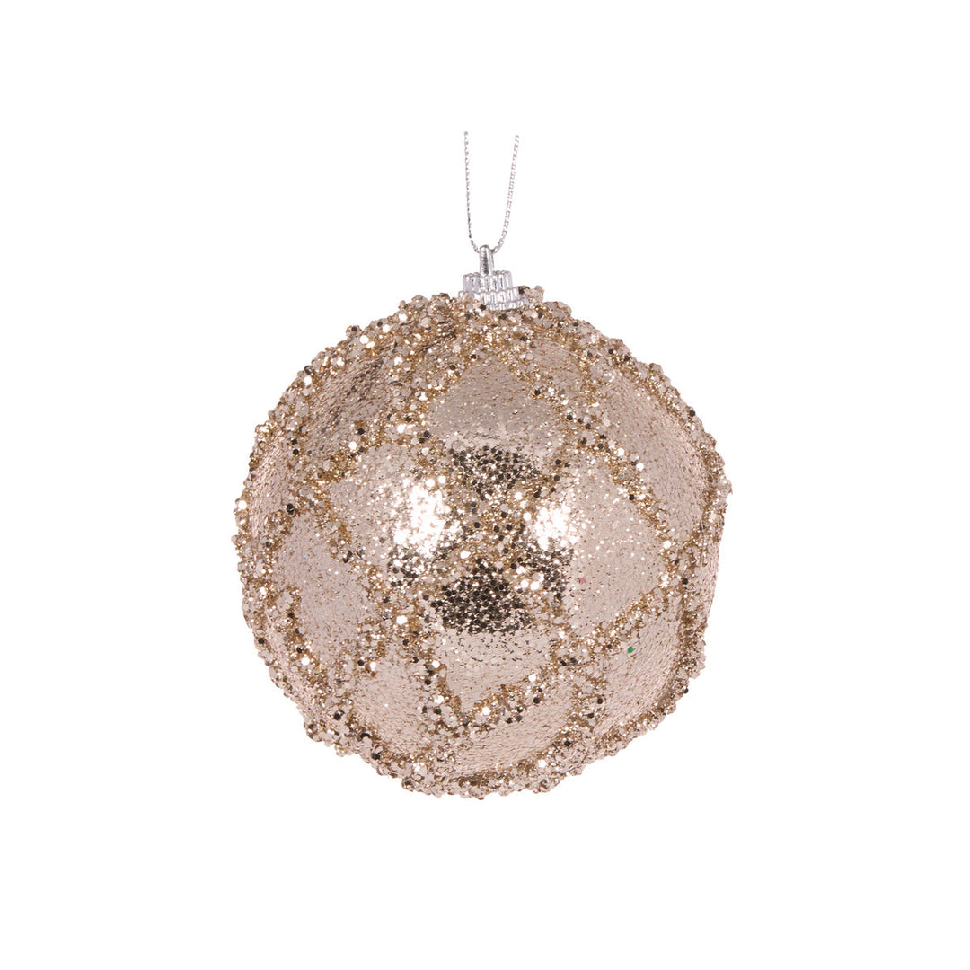 Mini Champagne Glittered Lattice Bauble 8 cm Dia