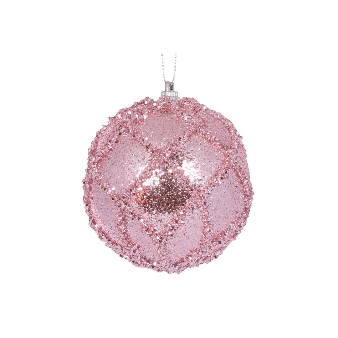 Pink Glittered Lattice Bauble 10 cm Dia