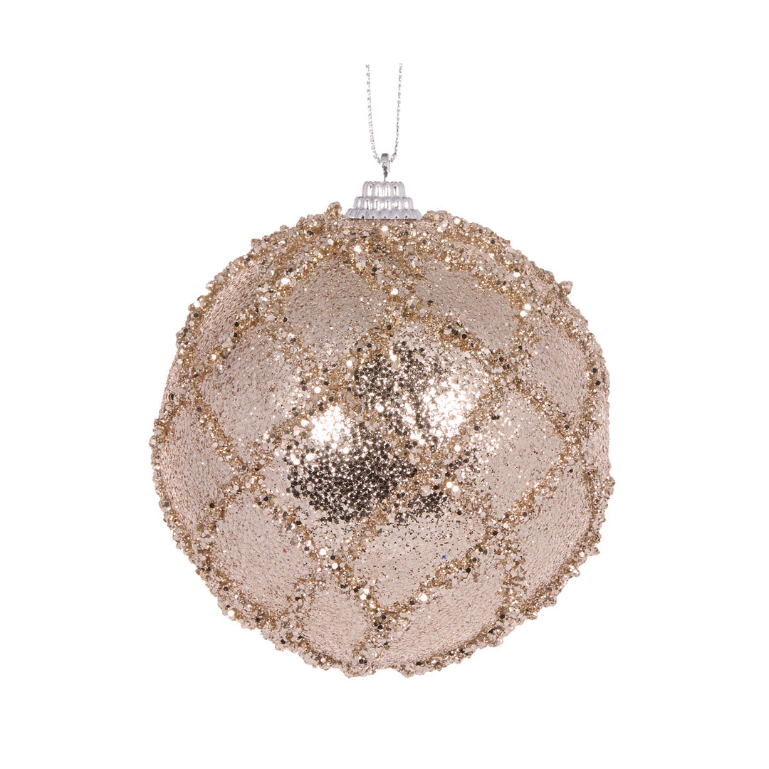 Champagne Glittered Lattice Bauble 10 cm Dia