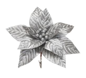 Poinsettia Clip Silver Etched 33cm