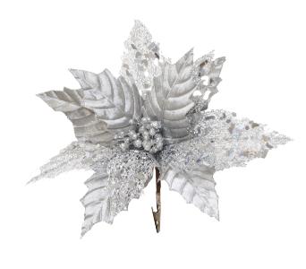 Poinsettia Clip Silver Mesh 33cm