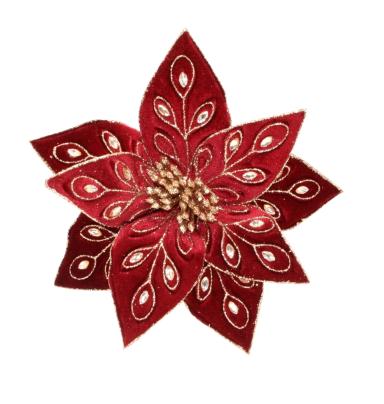 Poinsettia Clip Peacock Burgundy 28cm