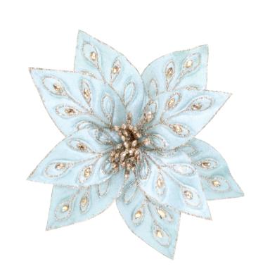 Poinsettia Clip Peacock Ice Blue 28cm