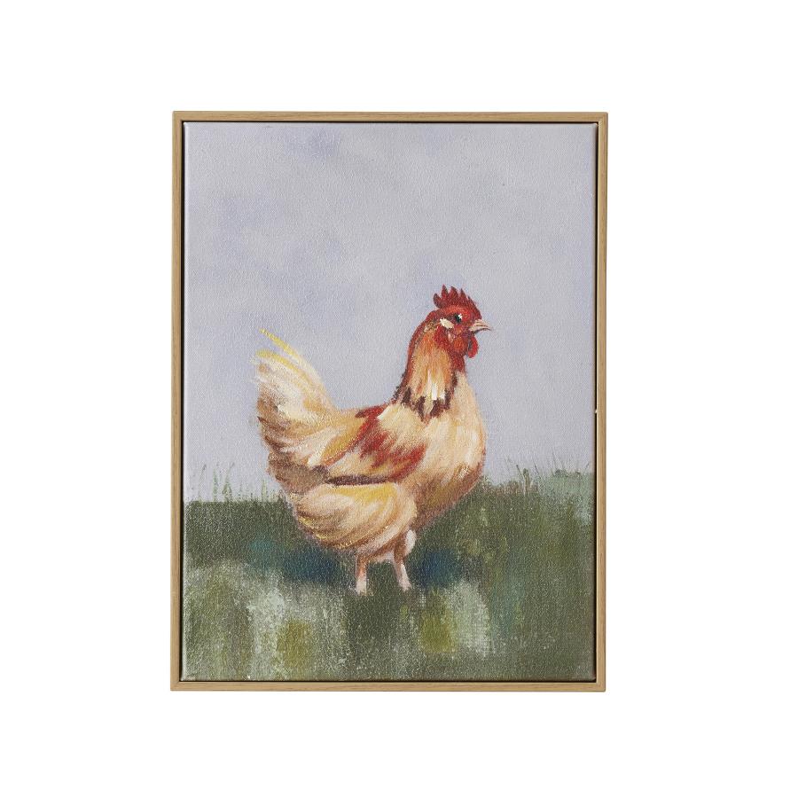 Hen Oak Frame Oil Painting 30x40cm