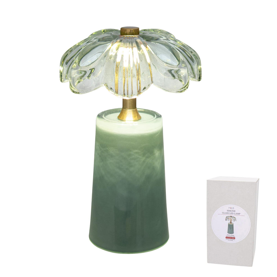 Simone Glass Led Table Lamp Green