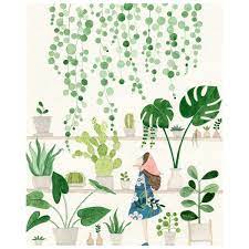 Girl & House Plants Card