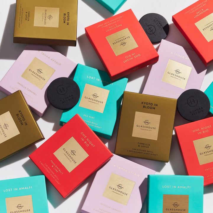 Glasshouse Fragrance Car Diffuser Collection Kyoto In Bloom 3 Replacement Scent Disks