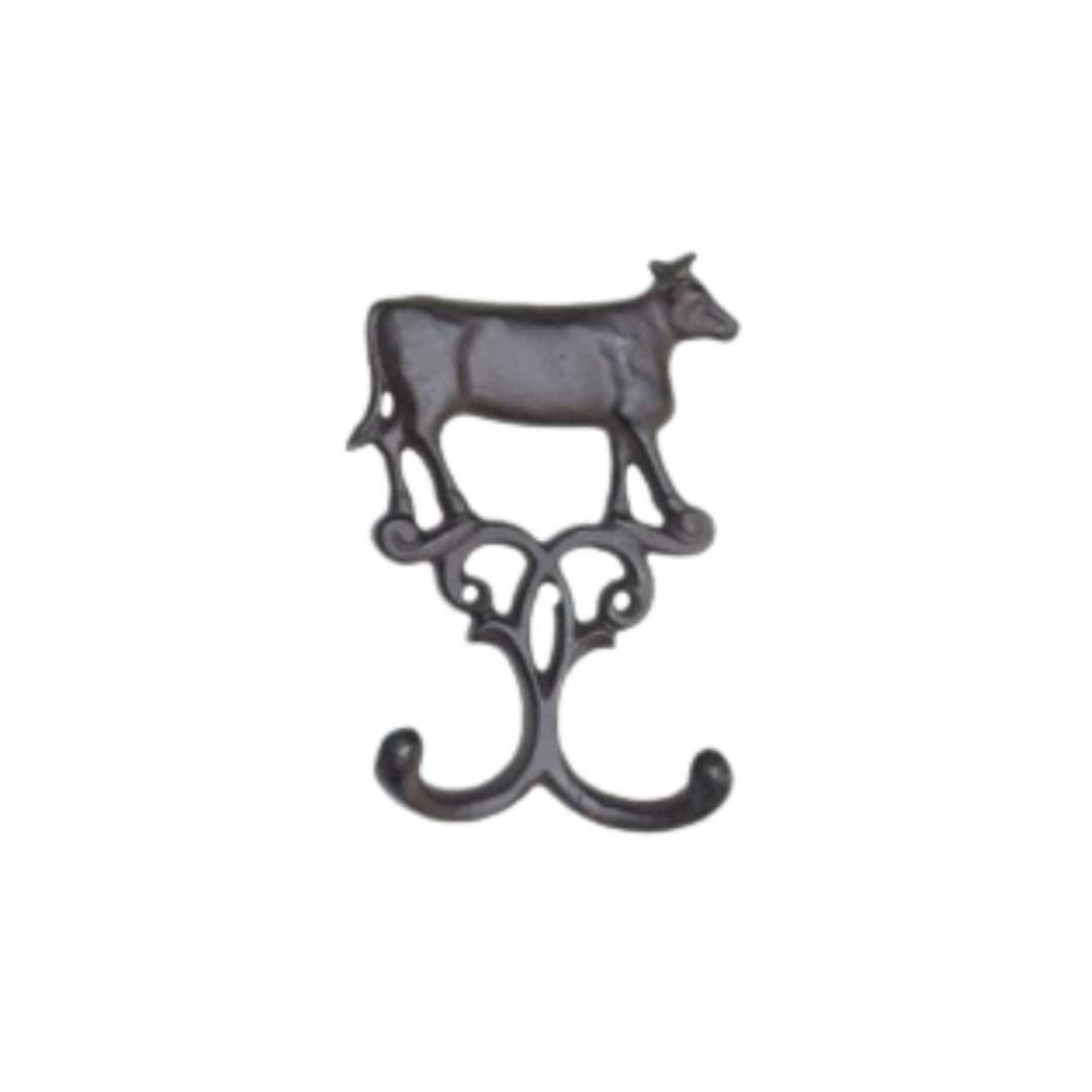 Cow Twin Wall Hook Brown 16x12cm