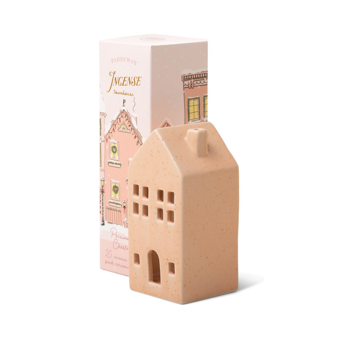 Pink Ceramic Townhouse W/ 20 Incense Cones - Persimmon Chestnut