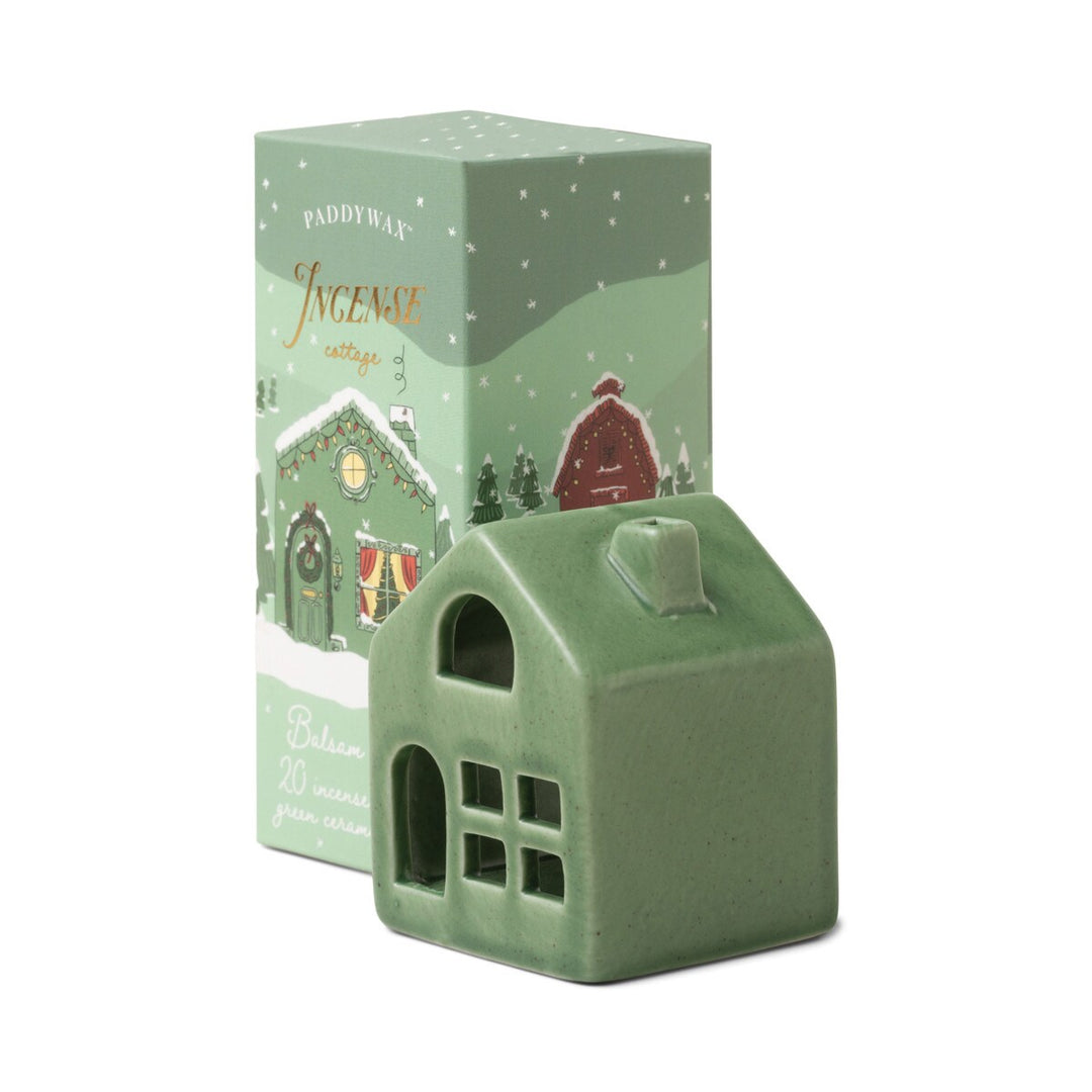 Green Ceramic Cottage W/ 20 Incense Cones - Balsam & Fir