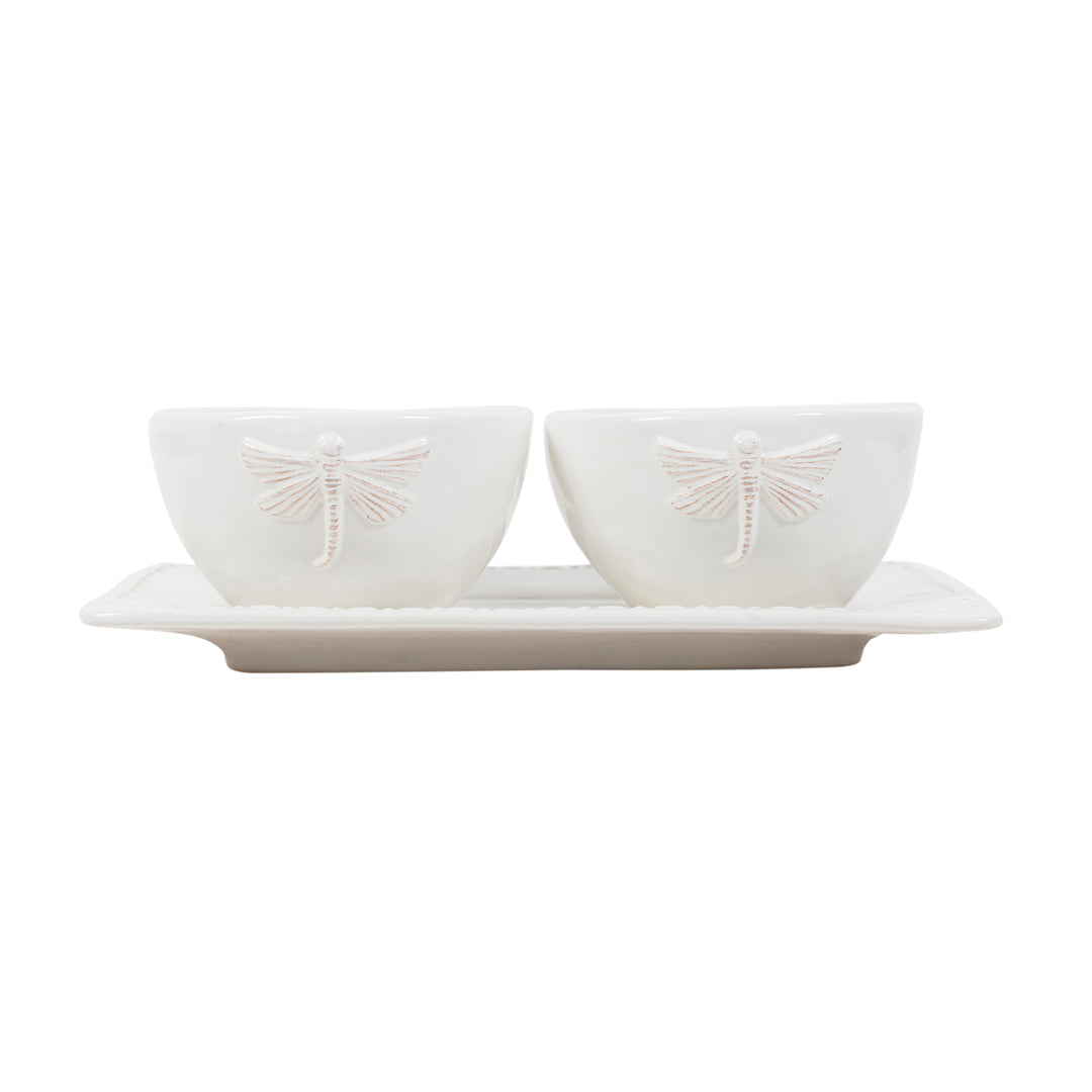 Dragonfly White Side Plate & 2 Bowls