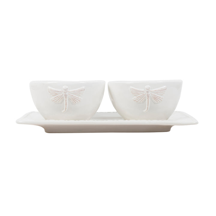 Dragonfly White Side Plate & 2 Bowls
