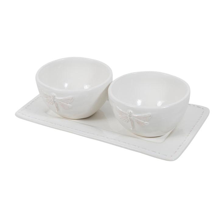Dragonfly White Side Plate & 2 Bowls